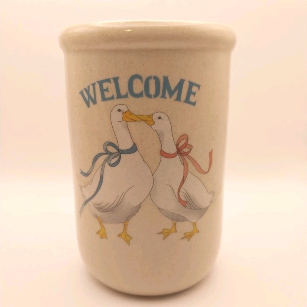 VTG. H.B.L. 1988 Welcome Goose Utensil Holder 6"x 4" Cottage Granny Core Country
